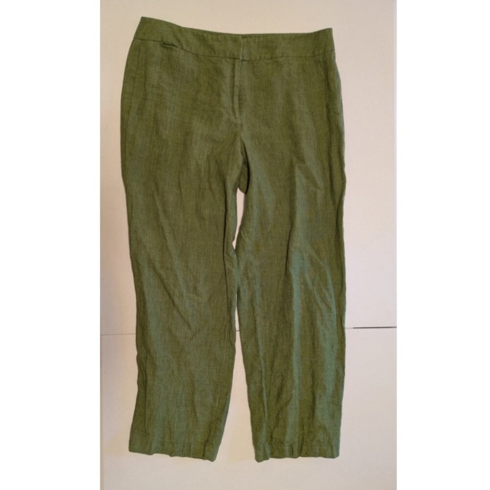 Eileen Fisher Green Linen Cropped Pants Medium - Picture 8 of 9